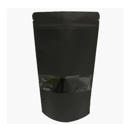 Dar Pencereli Doypack Torbalar 18x29x4.5 - Siyah Kraft