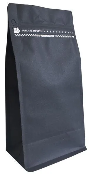 Bitki Özlü Kraft Flat Bottom Torbalar 1000g - Siyah Kraft